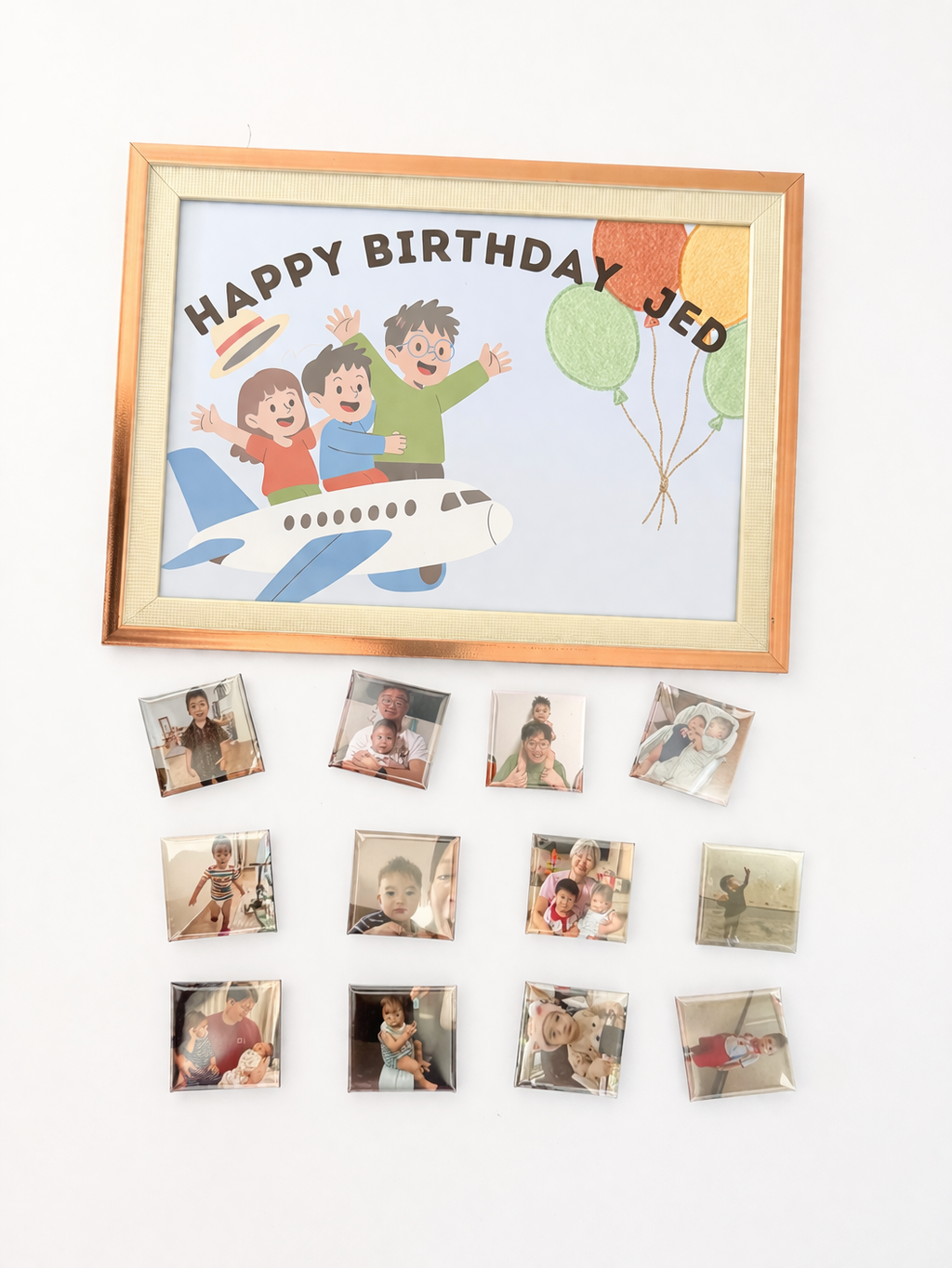 Happy Birthday Magnetic Board with 12 Custom Photo Magnets | Personalised Birthday Gift